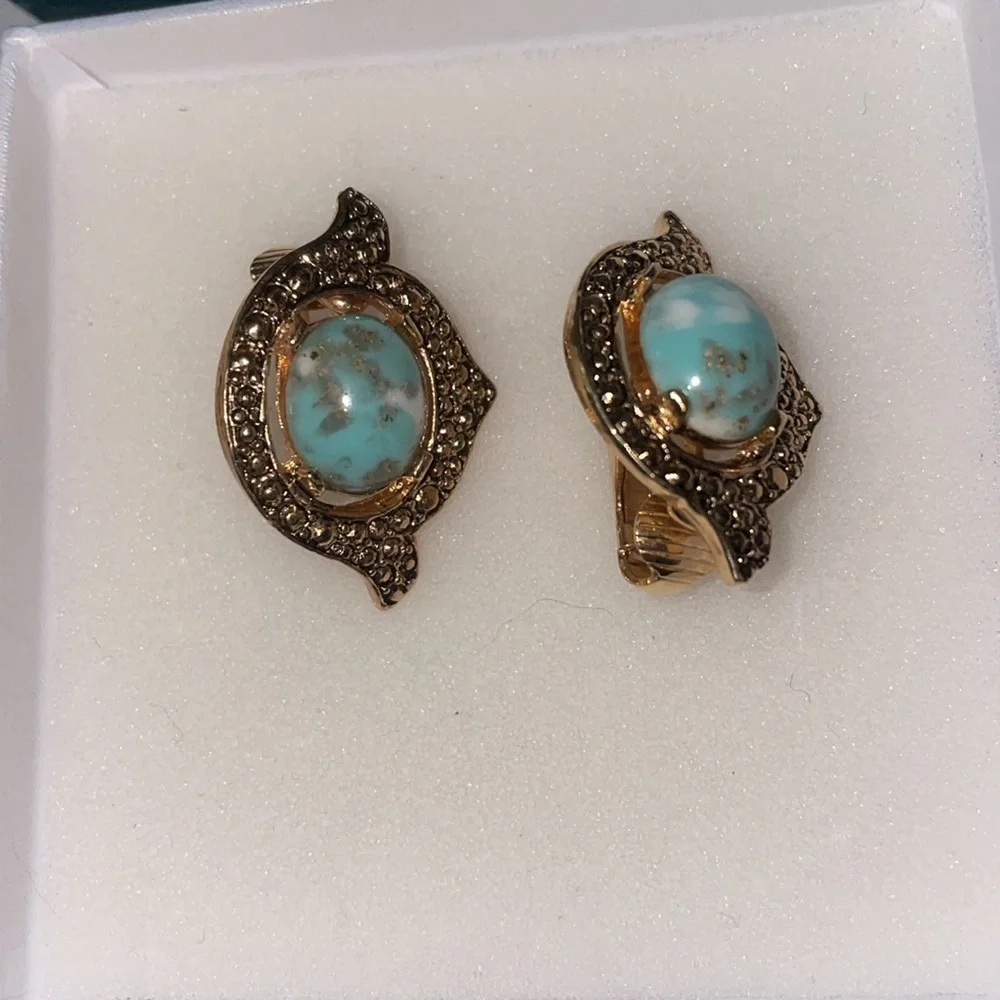 Vintage Sarah Coventry clip on earrings EUC marble - Picture 3 of 7